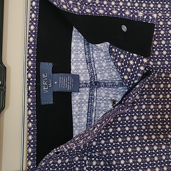 Verve Blues Cream Blue Geometric Print Ankle Pants Sz 6 - Picture 3 of 5